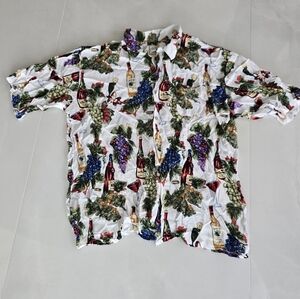 Island Collection Multicolor Wine-Themed Button-Up Shirt
